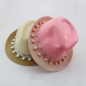 Sunshade Straw Hats Fashion Tassel Ball Decoration Children S Hat