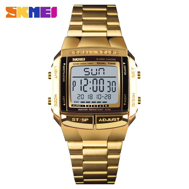 

Skmei 1381own brand logo custom waterproof luxury sport digital gold wrist watch for men