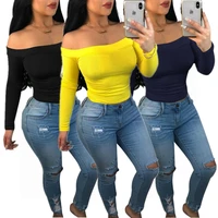 

PY8251 2019 New Arrivals Summer Fashion Plus Size Women Casual Long Sleeve Off Shoulder knitted T-shirt wholesale