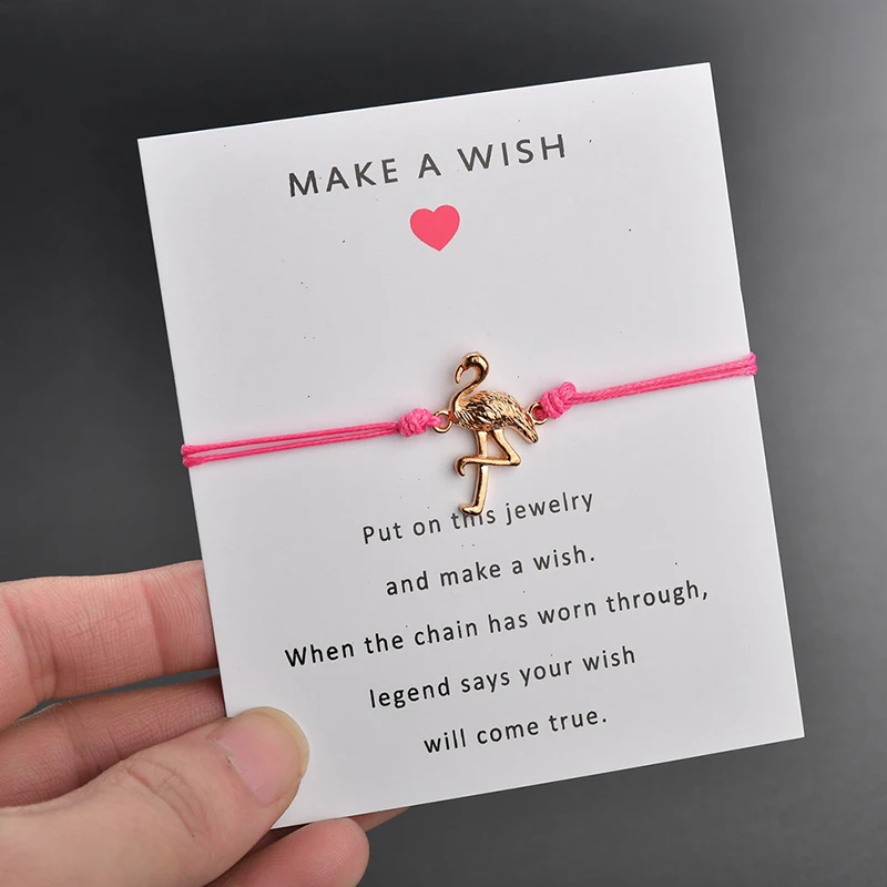 

2019 New Arrivals Gold Flamingo Bird Charm Boho Bracelets Adjustable Make A Wish Bracelets Jewelry (KB8189), As picture