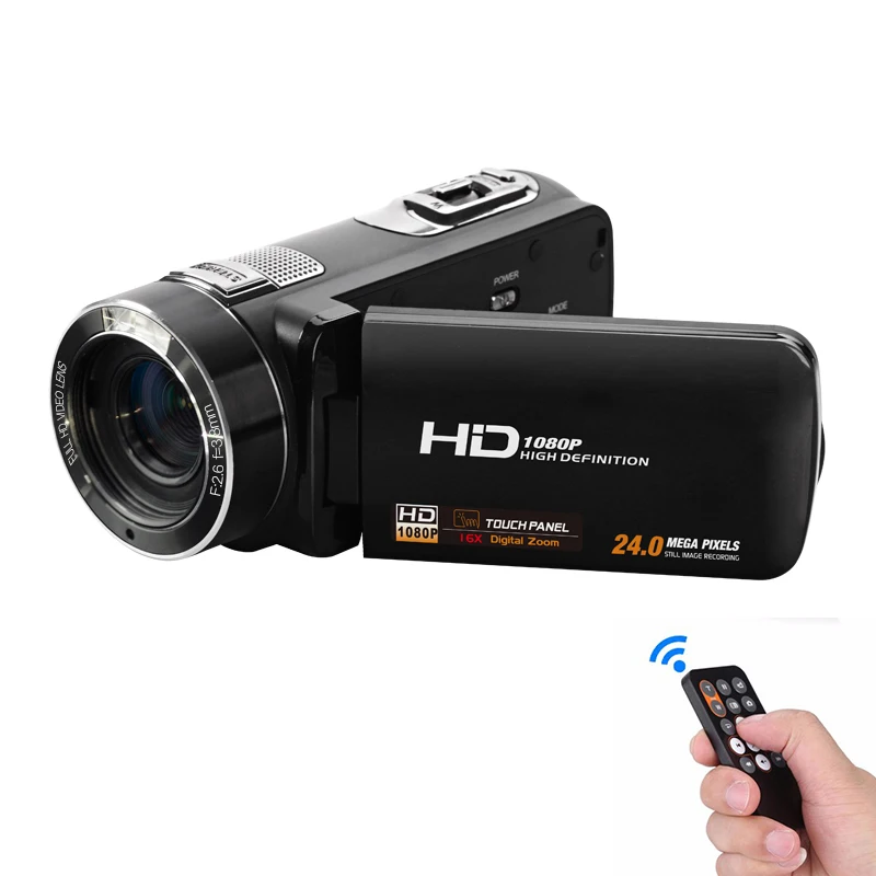 

HDV-Z8 1080P Full HD 16x Digital Zoom Telescopic Digital Video Camera Camcorder with LCD Touch Screen Max.24MP, Black
