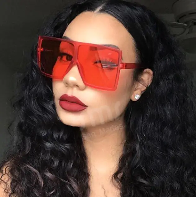 

Wiipu 2019 Oversized Square Sunglasses Women New Luxury Brand Trendy Flat Top Red Blue Clear Lens Vintage Gradient Shades UV400