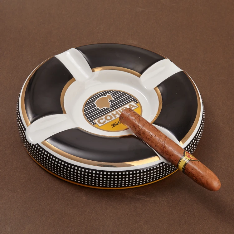 

Custom Wholesale COHIBA Gadgets Cigar Accessories Ceramic Cigar Ashtray Single Round, White /customized