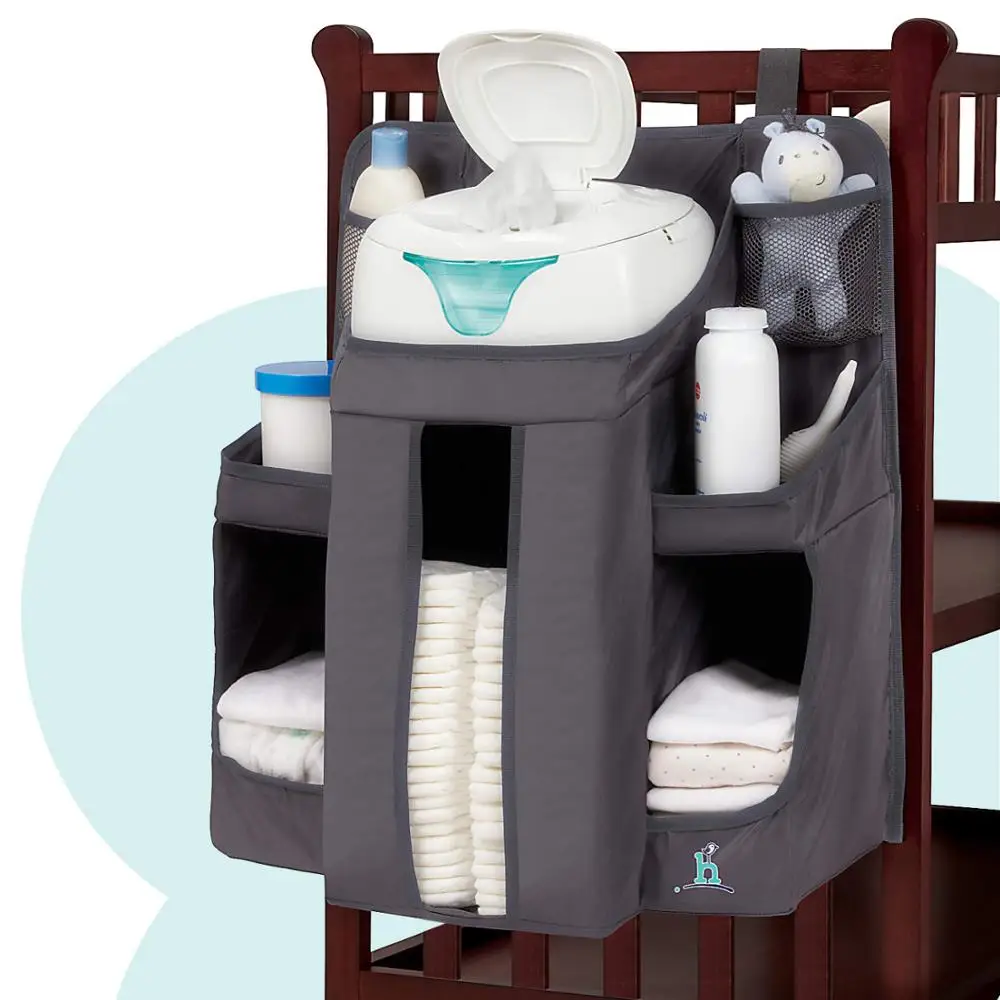 

Nursery Organizer and Baby Diaper Caddy Hanging Diaper Organization Storage for Baby Essentials Hang on Crib Gray, White/gray/customized