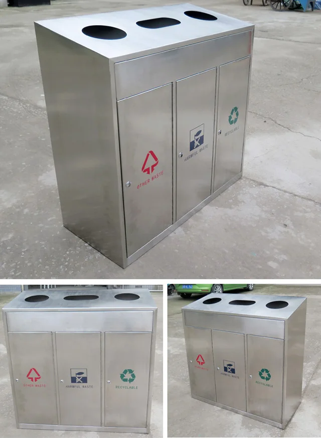 Outdoor Garden Stainless Steel Street Trash Can Recycling Bin 3