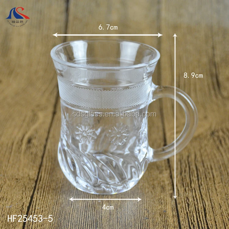 Decorative Small Drinking Glass 5oz Turkish Coffee Cups With Handle