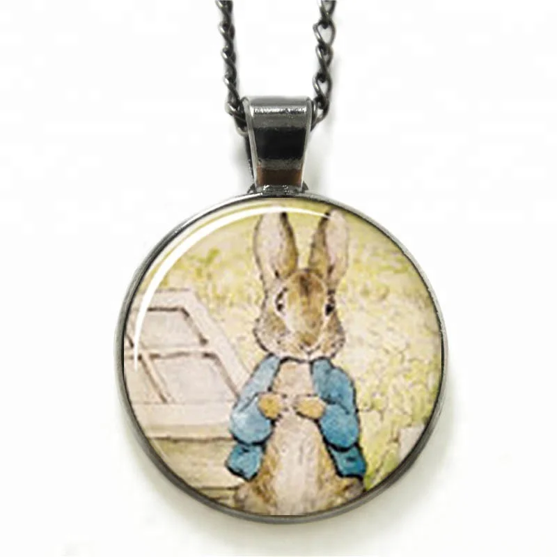 

Peter Rabbit necklace book lover glass Photo Cabochon necklace