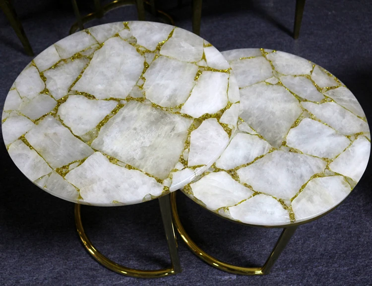 家居装饰半宝石边咖啡圆白色玛瑙玛瑙台面