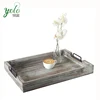 Distressed Torched Wood Serving Tray With Black Metal Handles