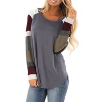 

Hot selling women color block Pullover tunic tops long sleeve