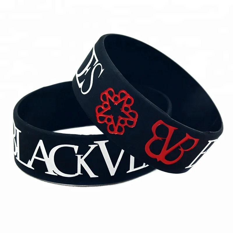 

25PCS Black Veil Brides Ink Filled Logo Silicone Wristband 1 Inch Wide