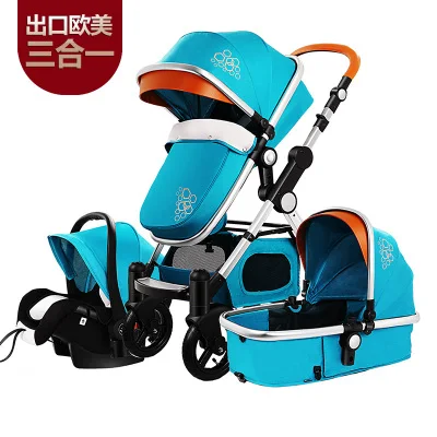 Luxury Infant Baby Stroller 3-in-1 Four Wheel Folding Travel System with Car Seat Cradle Sleeping Basket Stroller Pram