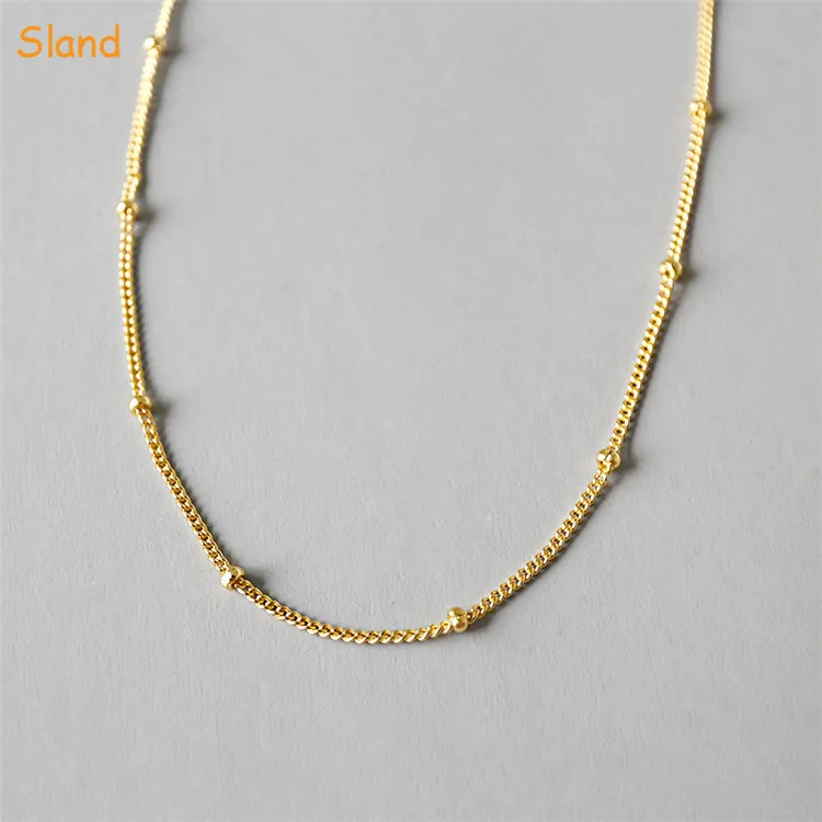 

factory custom Minimalist bolo jewellery delicate 14k real gold plated sterling silver chain necklace with beads