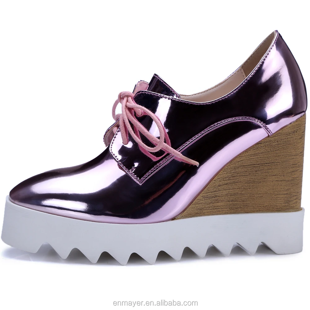 

Latest design wedge shoes shining toe platform women casual shoes fashion girls sports shoes, Gold,silver,blue,pink