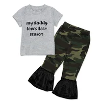 

RTS Kids Baby Little Girl 2PCS Clothing Set Daddy Top And Camo Pants Outfits Bell Design Pants Set