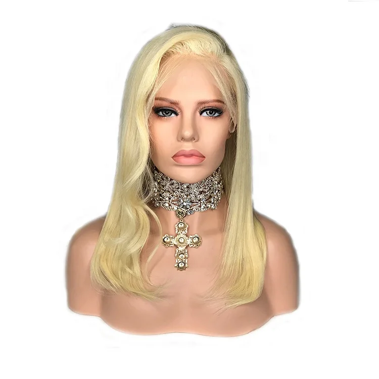 Transparent Lace Straight Bob Blonde Human Hair Full Lace Wig With Color 613