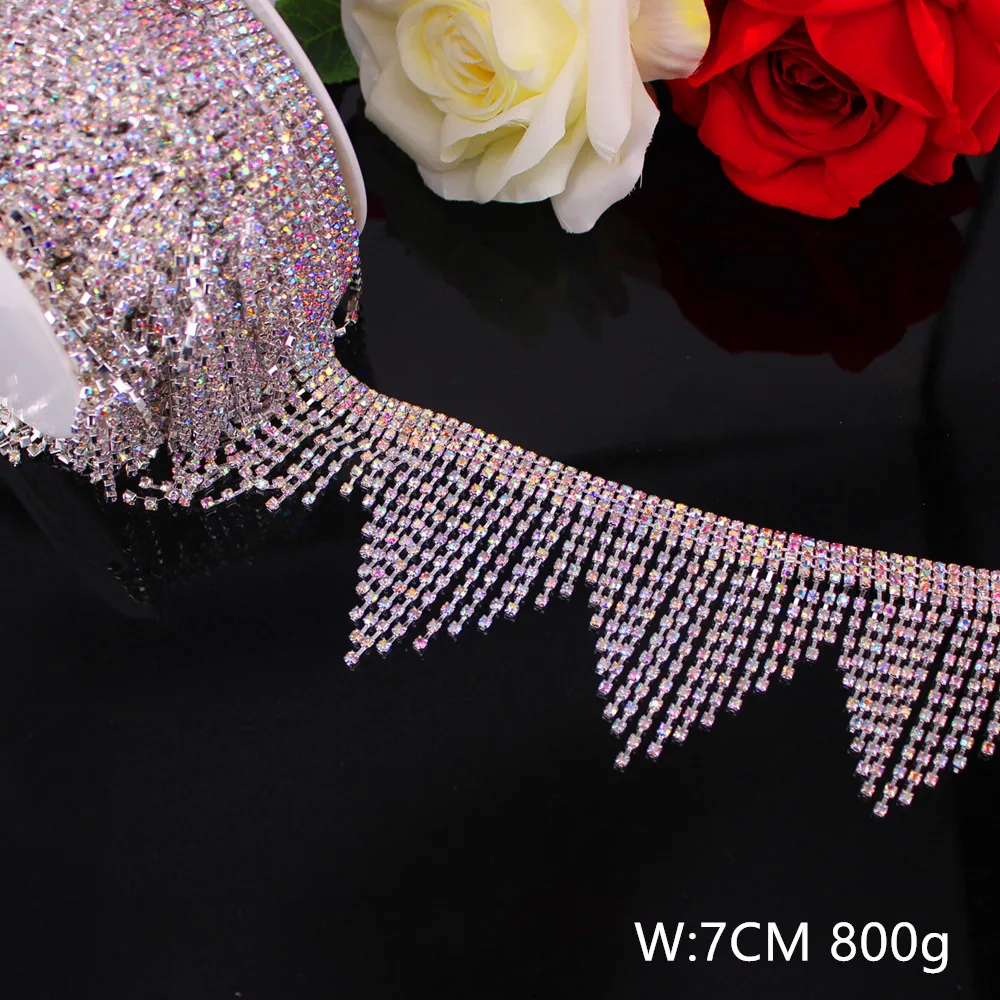 

Crystal AB Tassel Silver Plated Rhinestone Trims Bridal Wedding Dress Belt Decoration Clothing Rhinestones chains Sew on RT-0038