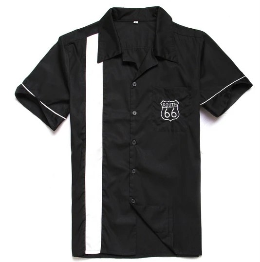 

big mens short sleeves vintage black cotton bowling rockabilly shirts large size