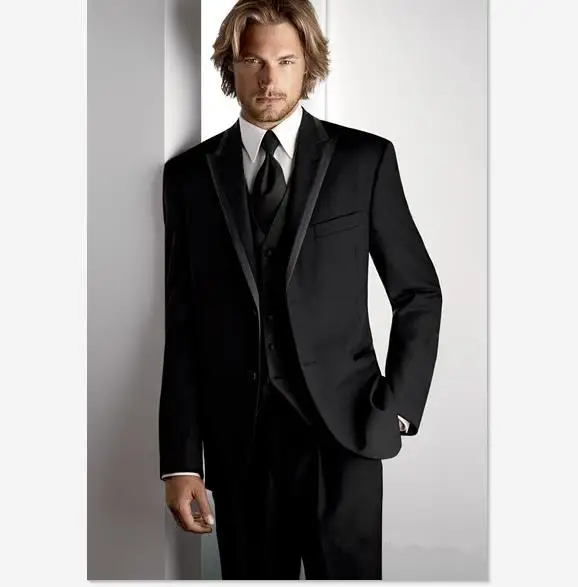 

2019 Newest Style Peaked Lapel Single 2 Buttons Three Pockets Men's Suit WF051, Black as picture