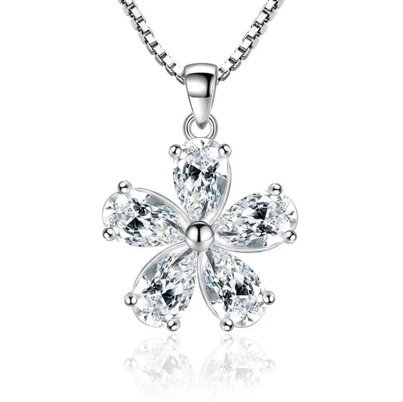 

925 Silver Diamond Flower Pendant Jewelry Necklace Pendant, White