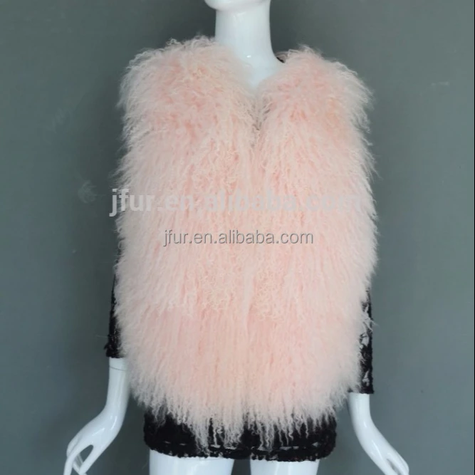 

European Style Women Fur Vest Baby Pink Mongolia Fur Vest Fashion Real Fur Vest