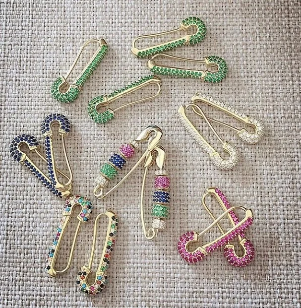 

2019 new factory wholesale micro pave cz colorful cz safety pin earring for women, Picture
