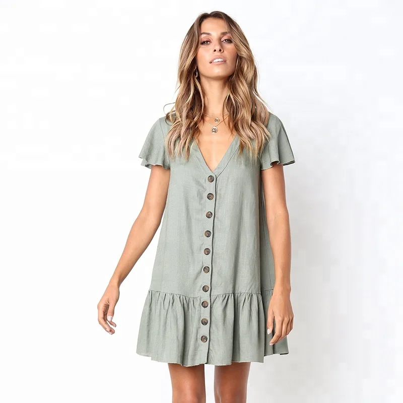 

Women Summer Buttons Front Dresses, Light green / white / rose madder / navy blue