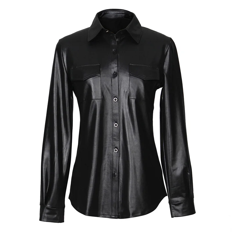Online Shopping Skinny Blouse Black Fashion Women Pu Leather Top