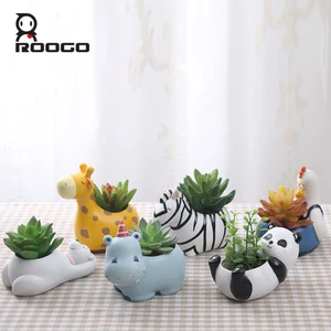 Image of ROOGO Cute Collectible Resin Interior Decor Panda Polar Bear Hippo Chick Animal Succulent Plant Pot