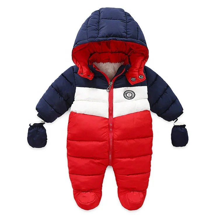 

Thick Warm Infant boys Toddler clothing Baby Hooded winter plain baby rompers long sleeve casual baby clothes rompers, Red