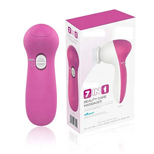

2019 New products hot sale 7 in 1 wireless electric facial cleansing brush private label, Pink