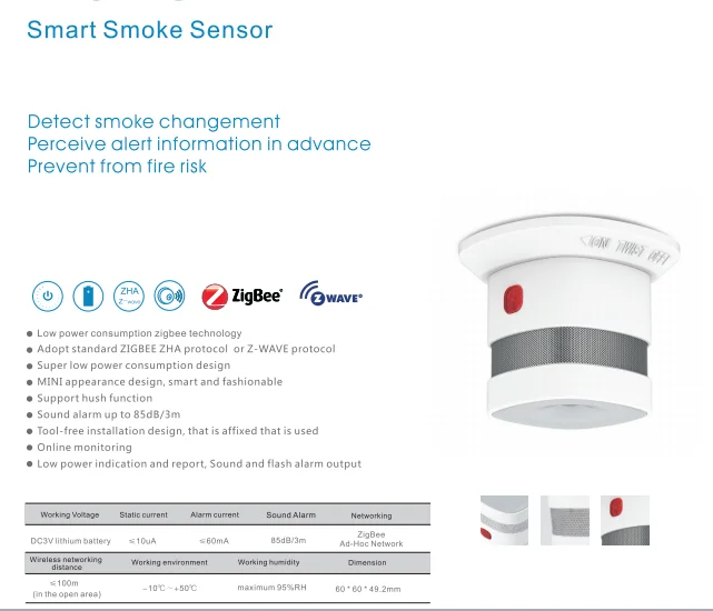 Smart Home Fire Alarm Smoke Detector For Zigbee Ha1.2 ...