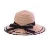 Simple ribbon decorated handmade paper straw wide brim hat