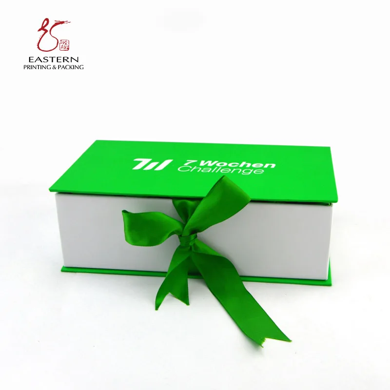 Custom Green Color Gift Box Cardboard Packaging With Ribbon