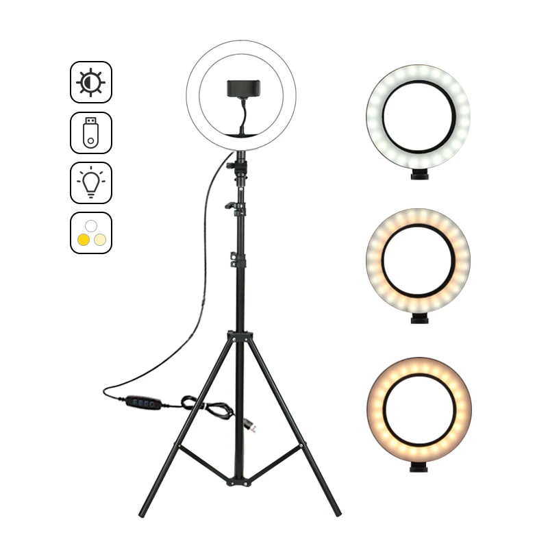 

Live Photography Dimmable 10 Inch LED Ring Light With Adjusted Bracket, Black