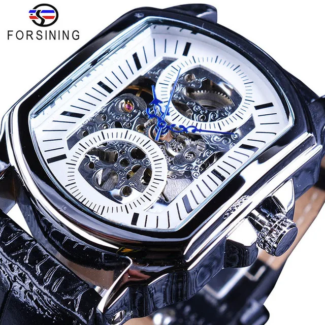 

Forsining Retro Classic White Dial Blue Hands Transparent Automatic Skeleton Wristwatch Mens Mechanical Watches Top Brand Luxury, 2 colors