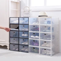 

High Quality Transparent Cheap Eco-friendly Rectangle Giant Shoe Storage Stackable Drop Front Plastic shoe box With Handle Hole