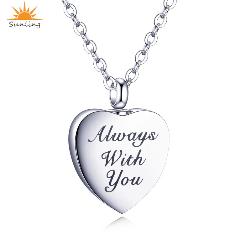

Wholesale Silver personalized stainless steel heart cremation urns necklace pendant jewelry for women men dog ashes keepsake