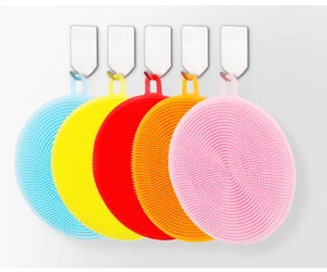 Image of Silicone Washing Sponge, Antibacterial Silicone Dish Scrubber Fruit and Vegetable Washing Brush Round Scrubber Pad Multipurpose