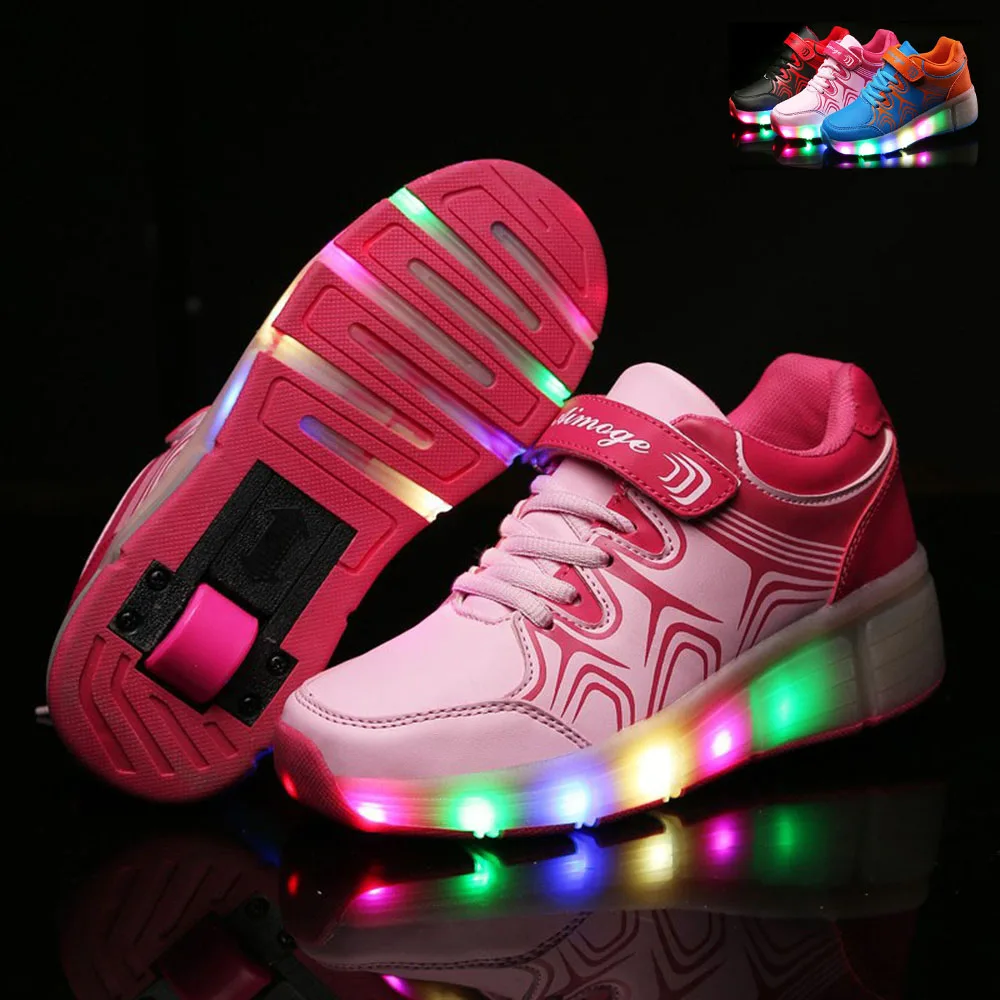 NEW 2016 Child Wheely s LED Light Heelys Roller Skate Shoes For Children Kids Girls Boys