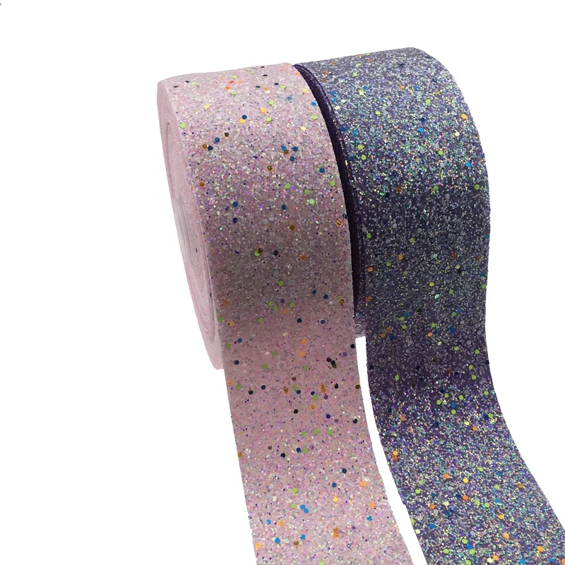 

New Arrival BOCA 3 inch (75mm) pink and purple Glow in the Dark Chunky Glitter Ribbon for Handmade Bows DIY Decoration ribbon, 196 color to choose