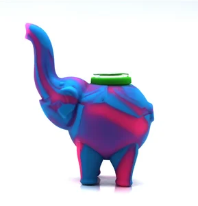 Image of Factory Price Unbreakable Colorful Little Elephant design Silicone Tobacco Herb Pipe Water Smoking Pipes with glass bowl