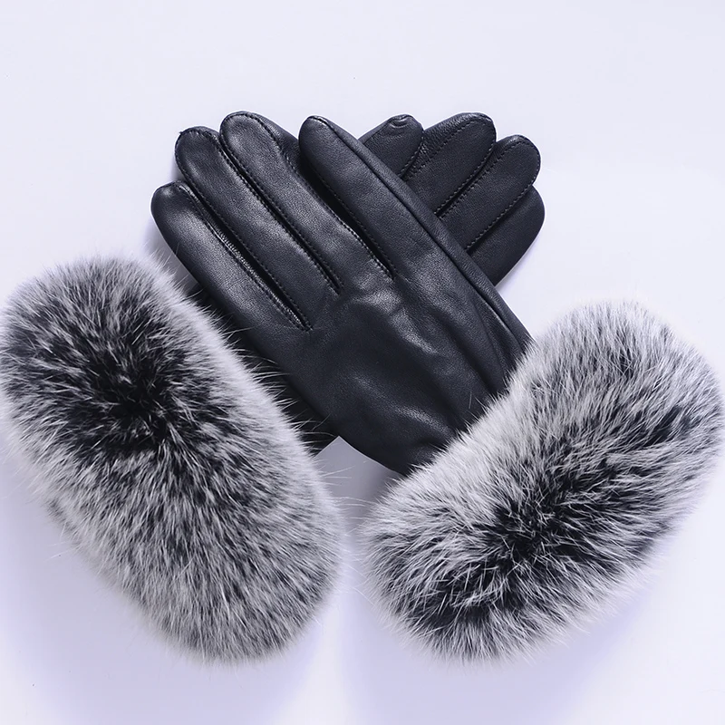 
salable warm winter genuine leather sheepskin fox fur gloves for lady  (62170874764)