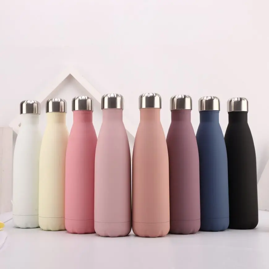 

Macaroon Colorful Custom Double Wall Cacuum Insulated Cola Shaped Bottle, Blue,red,yellow,pink,marble,wooden deisgn