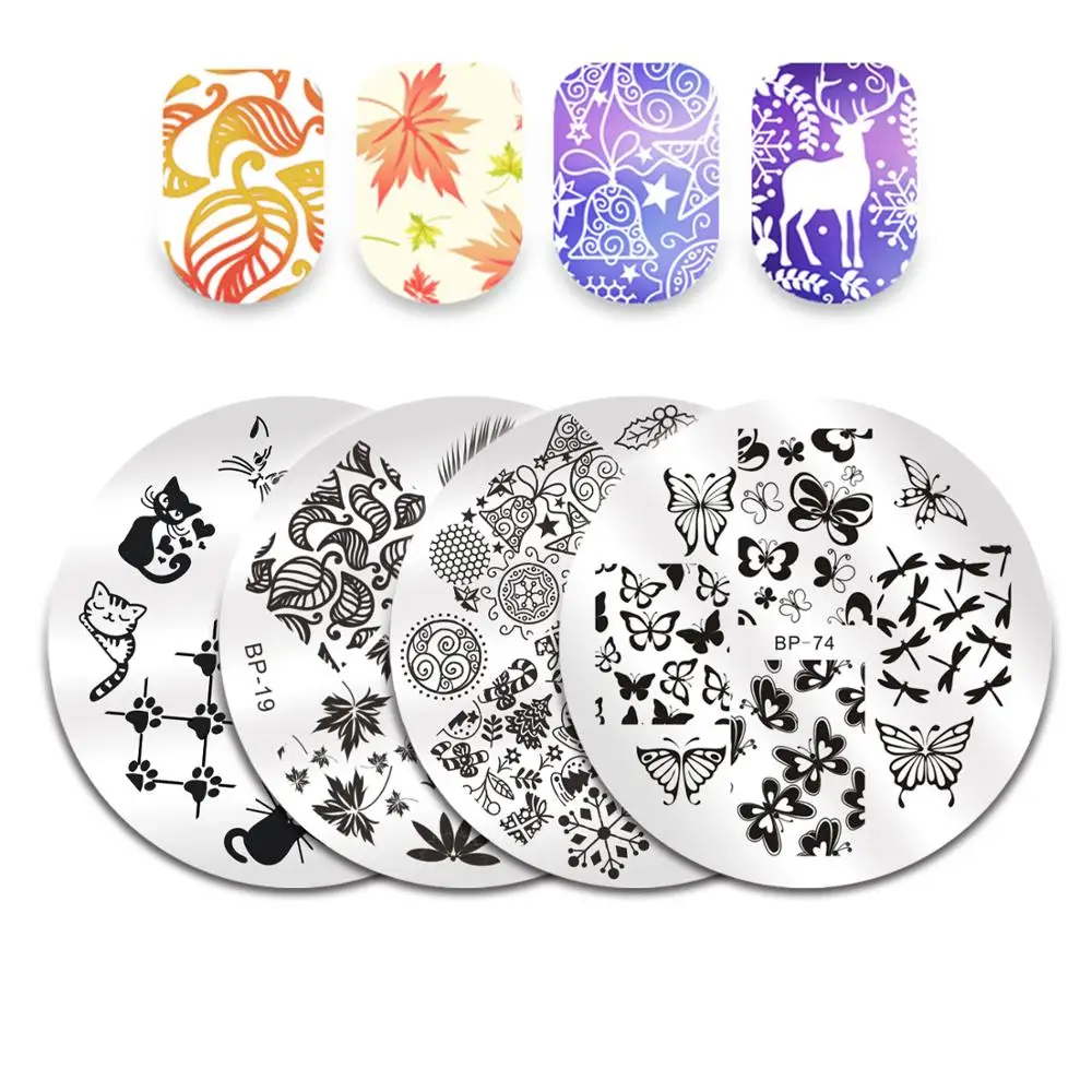 

BORN PRETTY 5.5cm Pattern Spring Nail Art Stamp Round Shape Nail Art Tools Stamping Plates, Silver