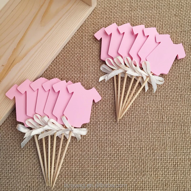 Gender Reveal Baby Shower Cupcake Toppers Pink Blue Onesie Cupcake