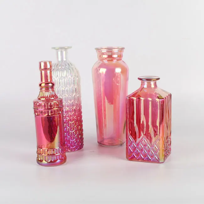 

Fabulous ombre frosted pink glass vase with Iridescent surface