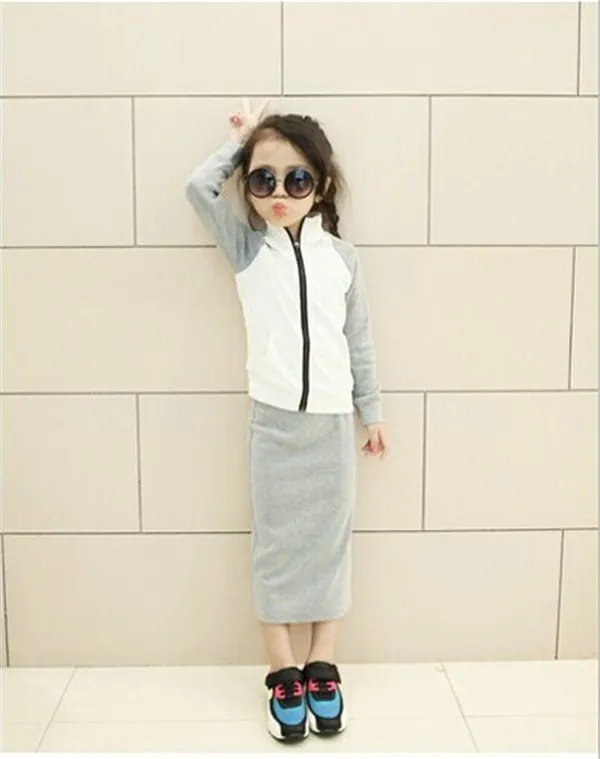 Korean children's leisure sports zipper jacket spring and autumn spring clothing +skirt 2pcs suit discount kids clothes online