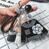 Acrylic Flower Diamond Car Keychain Small Mirror Makeup Mirror Key Ring Bag Pendant