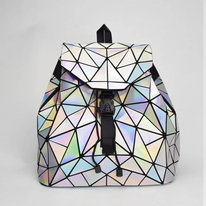 

High Quality Geometric bagpack Hologram light Reflective bag Fashion chameleon Backpack for men and for women, Black, silver, white, red, rose, blue